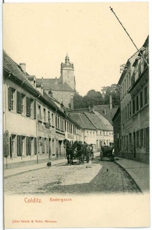 Colditz. Badergasse mit Pferdefuhrwerk