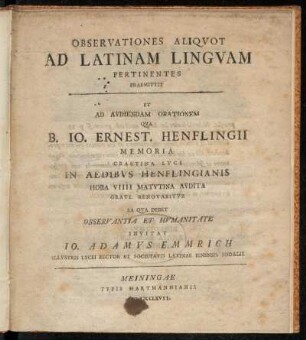 1: Observationes aliquot ad latinam linguam pertinentes