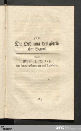 VIII. Die Ordnung des göttlichen Segens.