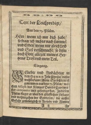 Text der Leichpredigt/ Aus den 73. Psalm.