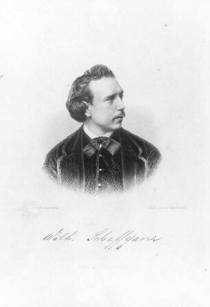 Porträt Wilhelm Schaffganz (1839-1910; Sänger). Stahlstich von August Weger nach Fotografie von Hanns Hanfstaengl, um 1870; 7,3 x 6,7 cm. Leipzig: Verlag der Dürr'schen Buchhandlung. Dresden: Kupferstich-Kabinett A 1928-79, Singer 80701