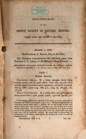 Proceedings of the Boston Society of Natural History, 2. 1845/47