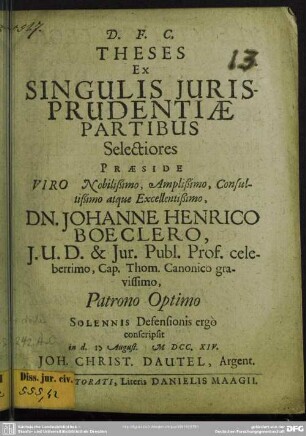 Theses Ex Singulis Iurisprudentiae Partibus Selectiores