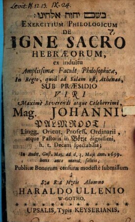 Exercitium philol. de igne sacro Hebraeorum