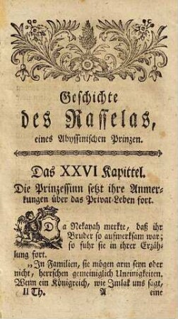 Der Prinz von Abyssinien : eine Geschichte in zwey Theilen ; nach der dritten Auflage aus dem Englischen übersetzt, 2