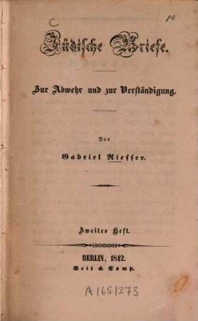 Jüdische Briefe : zur Abwehr und zur Verständigung, 2