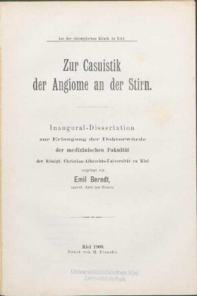 Zur Casuistik der Angiome an der Stirn