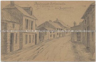 Straße nach Bétheniville, handgezeichnete Postkarte von der französischen Front
