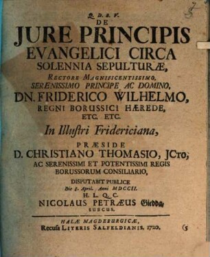 De iure principis evangelici circa solennia sepulturae