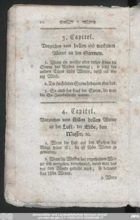 3. Capitel. Vorzeichen vom hellen und trockenen Wetter an den Sternen.