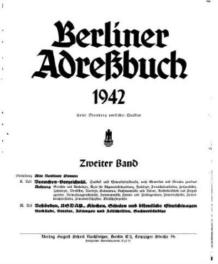 Berliner Adreßbuch 1942 Zweiter Band