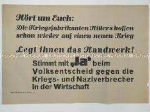 Maueranschlag mit einer Propaganda-Losung zum Volksentscheid in Sachsen