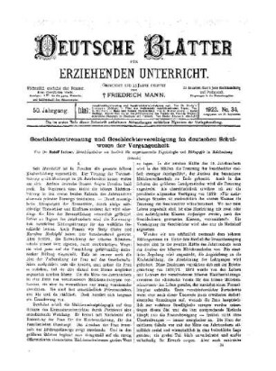 Geschlechtertrennung und Geschlechtervereinigung im deutschen Schulwesen der Vergangenheit : (Schluß)