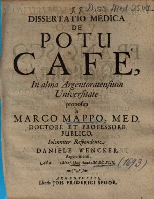 Dissertatio Medica De Potu Café