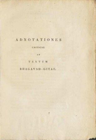 Adnotationes Criticae Ad Textum Bhagavad-Gitae