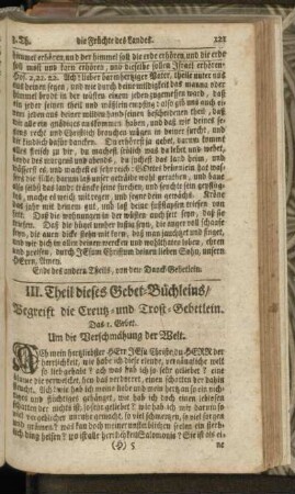 III. Theil dieses Gebet-Büchleins, Begrieft die Creutz- und Trost-Gebetlein