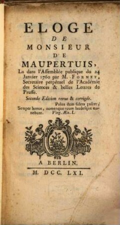 Eloge De Monsieur De Maupertuis