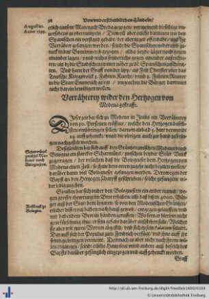 Verrätherey wider den Hertzogen von Modena gestrafft.