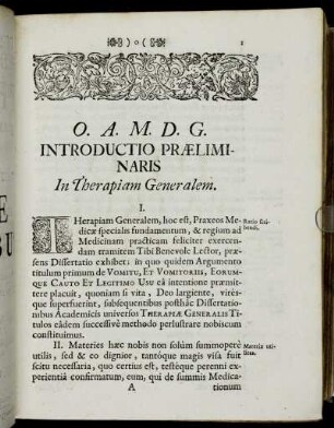O.A.M.D.G. Introductio Præliminaris In Therapiam Generalem.