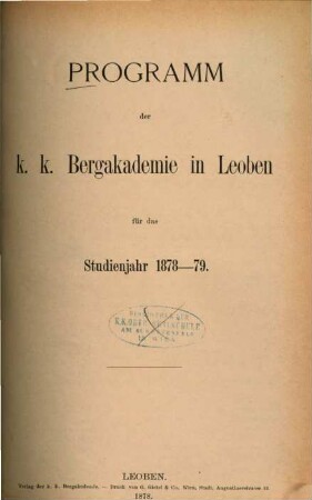 Programm : für das Studienjahr .... 1878/79 (1878)
