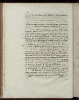 Parte I. Delle operazioni invenienti alle soluzione per approssimozione delle Equazioni numeriche.