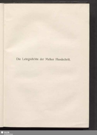 Die Lehrgedichte der Melker Handschrift