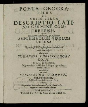 Poeta Geographus i.e. Orbis Terrae Descriptio Latino Carmine Comprehensa