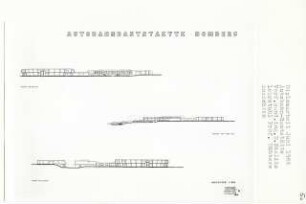 Autobahn-Raststätte, Homberg (Diplomarbeit bei Kurt Dübbers): Ansichten von Südosten, Nordosten und Westen 1:200