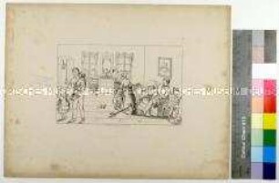 Blatt 5 familiäre Haushaltsszene im Zimmer mit tobenden Kindern nach dem Essen mit tobenden Kindern aus der Folge "Bilder aus dem Lieutenantsleben. Erinnerung an Rudolph von Uthmann"