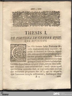 Thesis I. De Fortuna In Genere Ejusque Divisione.