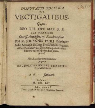 Disputatio Politica De Vectigalibus