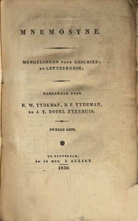 Mnemosyne : mengelingen voor geschied- en letterkunde, 20. 1830 = 3.V., Deel 2