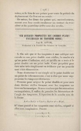 Sur quelques propriétés des courbes planes unicursales du troisième ordre.