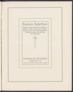 Karten-Schriften darunter unsere bekannten Garnituren: Noblesse, Stella, Azurée und Laudahn-Kanzlei, ferner alle Schreibmaschinen-Schriften mit und ohne Wirkung des Farbbandes