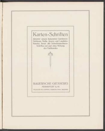 Karten-Schriften darunter unsere bekannten Garnituren: Noblesse, Stella, Azurée und Laudahn-Kanzlei, ferner alle Schreibmaschinen-Schriften mit und ohne Wirkung des Farbbandes