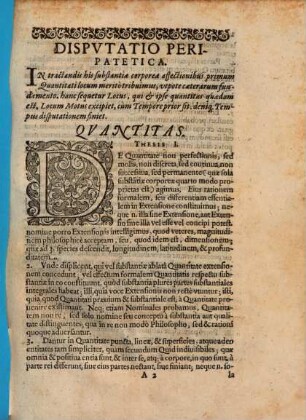 Dispvtatio Peripatetica De Qvatvor Affectionibvs Entis Natvralis, Qvantitate, Loco, Motv Et Tempore