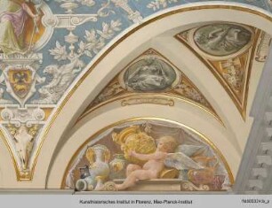 Ausmalung des Treppenhauses im Palazzo Grifoni Budini Gattai : Allegorische Darstellung in Stichkappen und Lünetten
