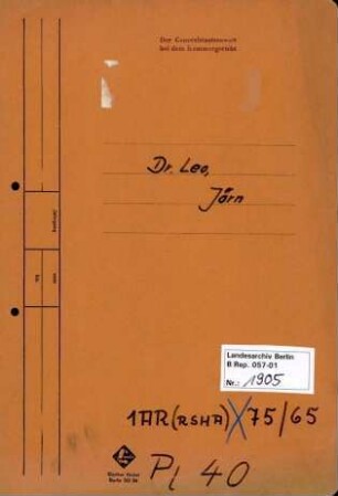 Personenheft Dr. Jörn Leo (*19.02.1911), SS-Obersturmführer