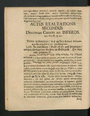 Actus Exaltationis Secundus Descensus Christi Ad Inferos.