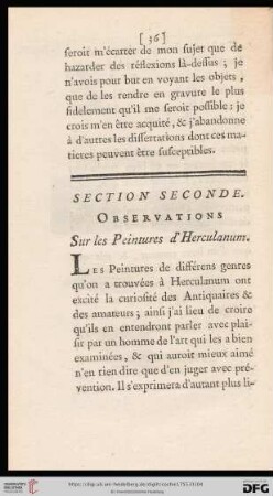 Section seconde: Observations sur les Peintures d'Herculanum