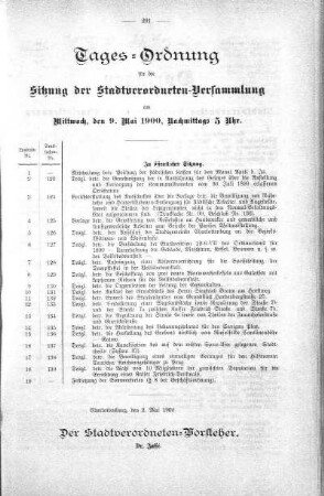 Tages-Ordnung, 09. Mai 1900