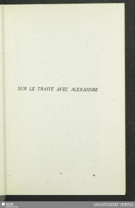 Sur la traité avec Alexandre