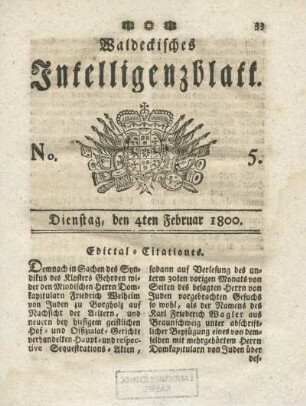 No. 5, Dienstag, den 4ten Februar 1800
