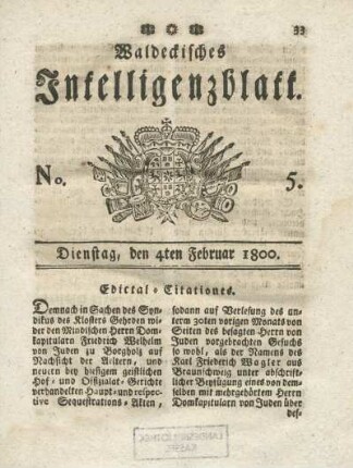No. 5, Dienstag, den 4ten Februar 1800