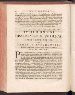 Ivlii Rondini Dissertatio Epistolica