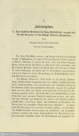 X.1 Das schädliche Auftreten des Harz-Rüsselkäfers (Curculio oder Pissodes Hercyniae) in den Königl. Hannov. Harzforsten.