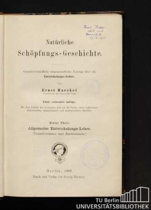 1: Allgemeine Entwicklungs-Lehre : Transformismus und Darwinismus