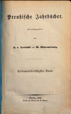 Preußische Jahrbücher. 37. 1876