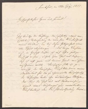 Friedrich Wilhelm Joseph von Schelling (1775-1854) Nachlass: Brief von Friedrich von Schelling an Friedrich von Schlegel - BSB Ana 608.B.II. Schlegel, Friedrich von