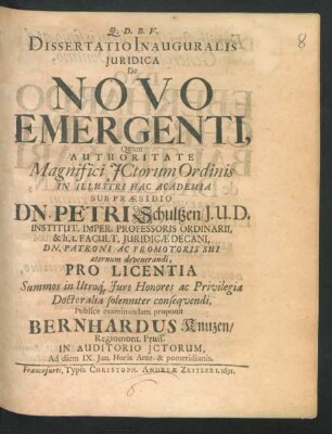 Dissertatio Inauguralis Iuridica De Novo Emergenti